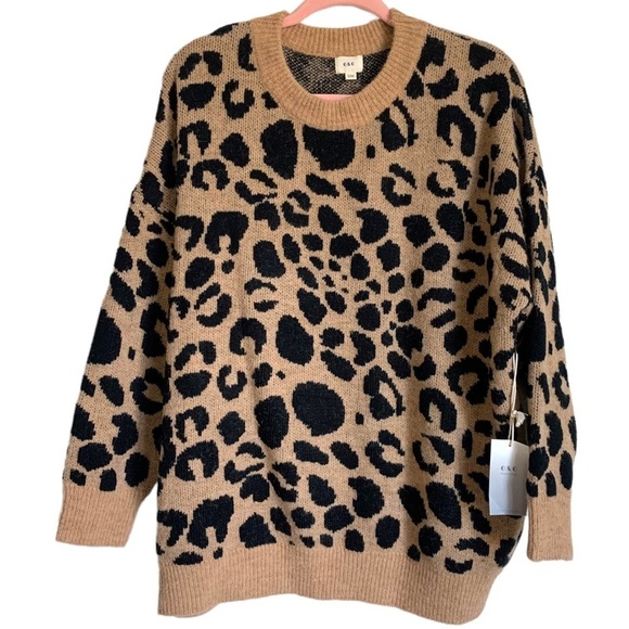 O&O Sweaters - Boho Leopard Animal Print Oversized Wool Blend Fuzzy Sweater NWT Small Medium